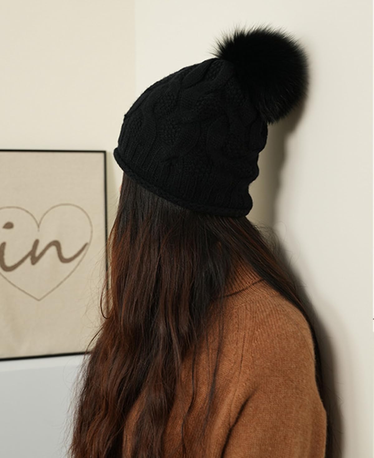 YUONNY Damska dzianinowa czapka beanie z dużym odpinanym pomponem, 100% kaszmiru, miękka, ciepła dzianinowa czapka z pomponem, damska zimowa wszechstronna czapka z pomponem z zawijanymi krawędziami