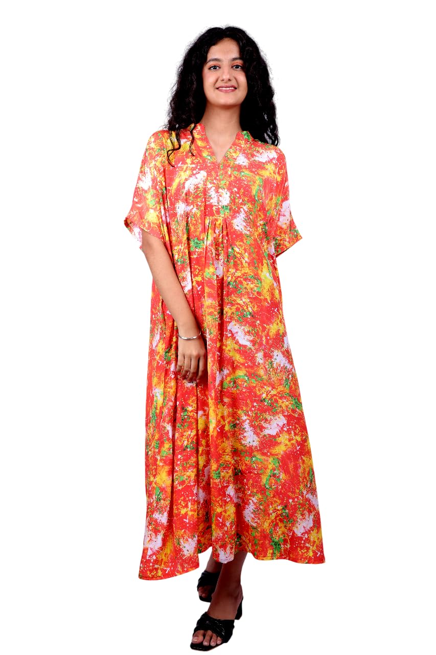 Women's Floral Print Maxi Kaftan Cover up V-Neck, Short Sleeves One Size fits all