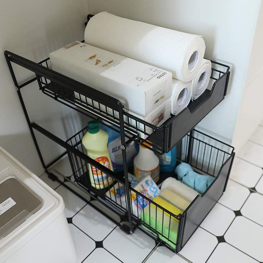 CBYJK Stackable 2Tie Under Sink Organizer With Sliding