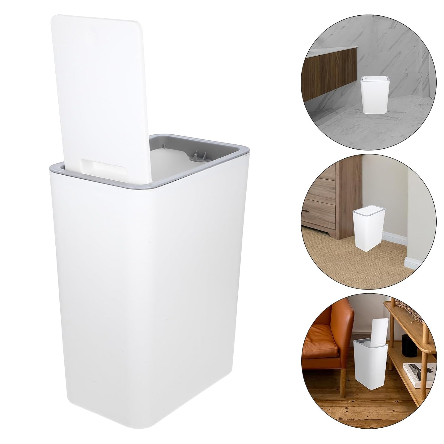 VOSAREA 15l Beige Kitchen Trash Can with Lid, Multi-Function Garbage Bucket Made of Easy to Clean Pp Material, Simple Style Waste Basket Suitable for Bathrooms and Bedrooms