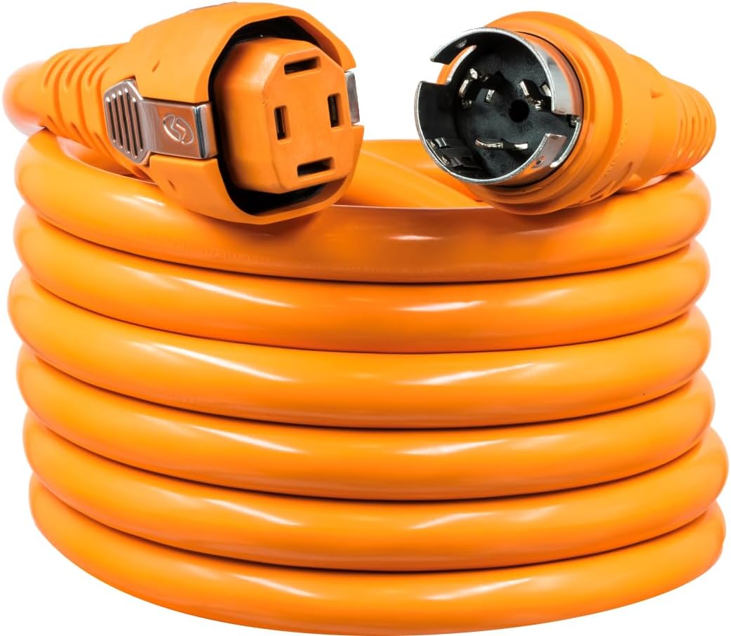 SmartPlug C50254 50 Amp / 125V/250V Cordset – Female Boatside to SS2-50P Twist-Lock Dockside Connector with Polarity Indicator – 25ft Orange