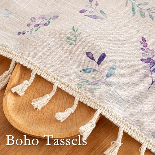 Image of MYSKY HOME Floral Linen Boho Curtains 96 Inches Length for Living /Dining Room Spring Vintage Farmhouse Printed Light Filtering Window Curtain Panels with Tassel Back Tab, W50, Purple, Pack-2