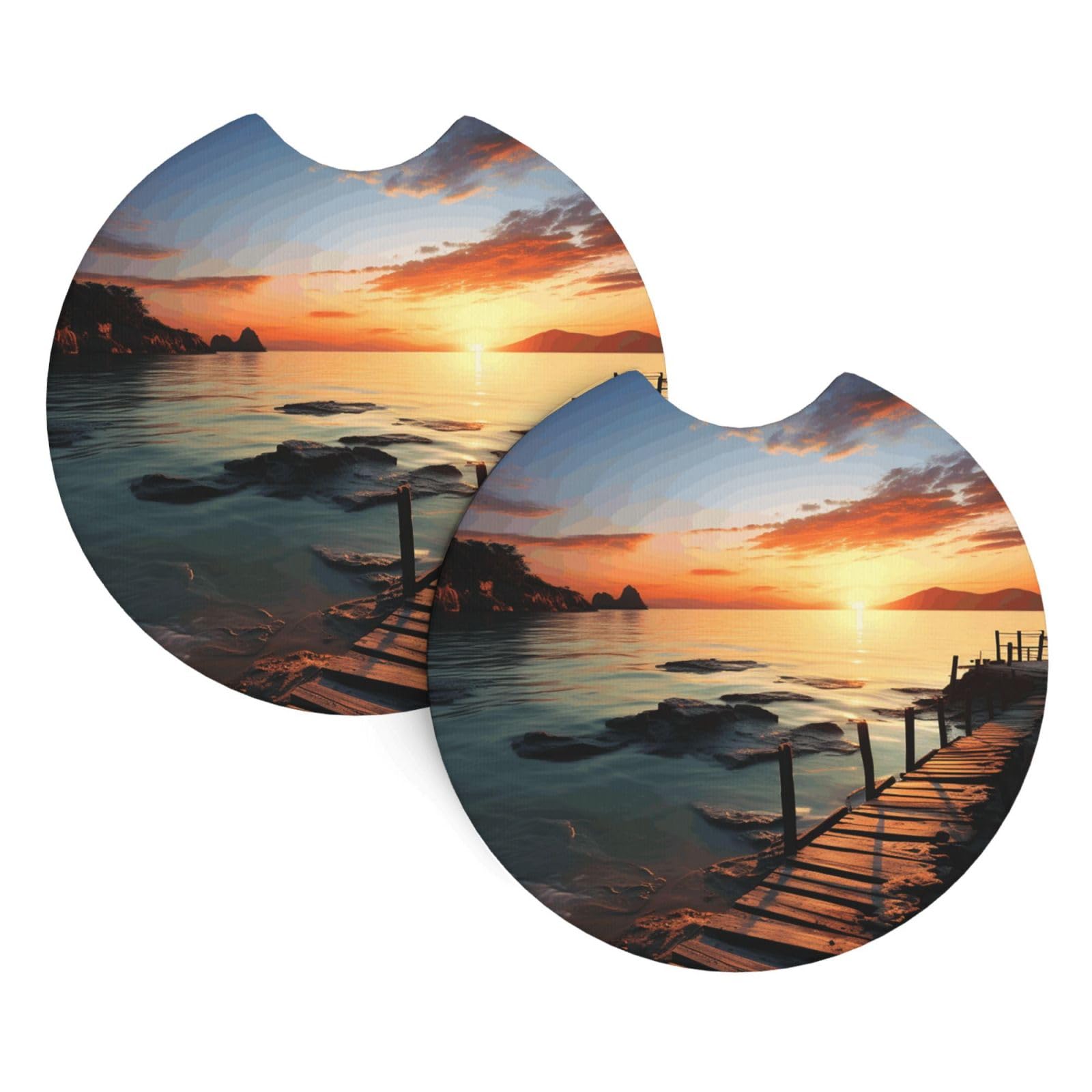 2 Pack Car Coaster for Cup Holders Seascape Sunset Ocean Beach Car Cup Coaster 2.7" Neoprene Non-Slip Automotive Cup Mat Universal Auto Car Interior Accessories for Women Men Cup Pad