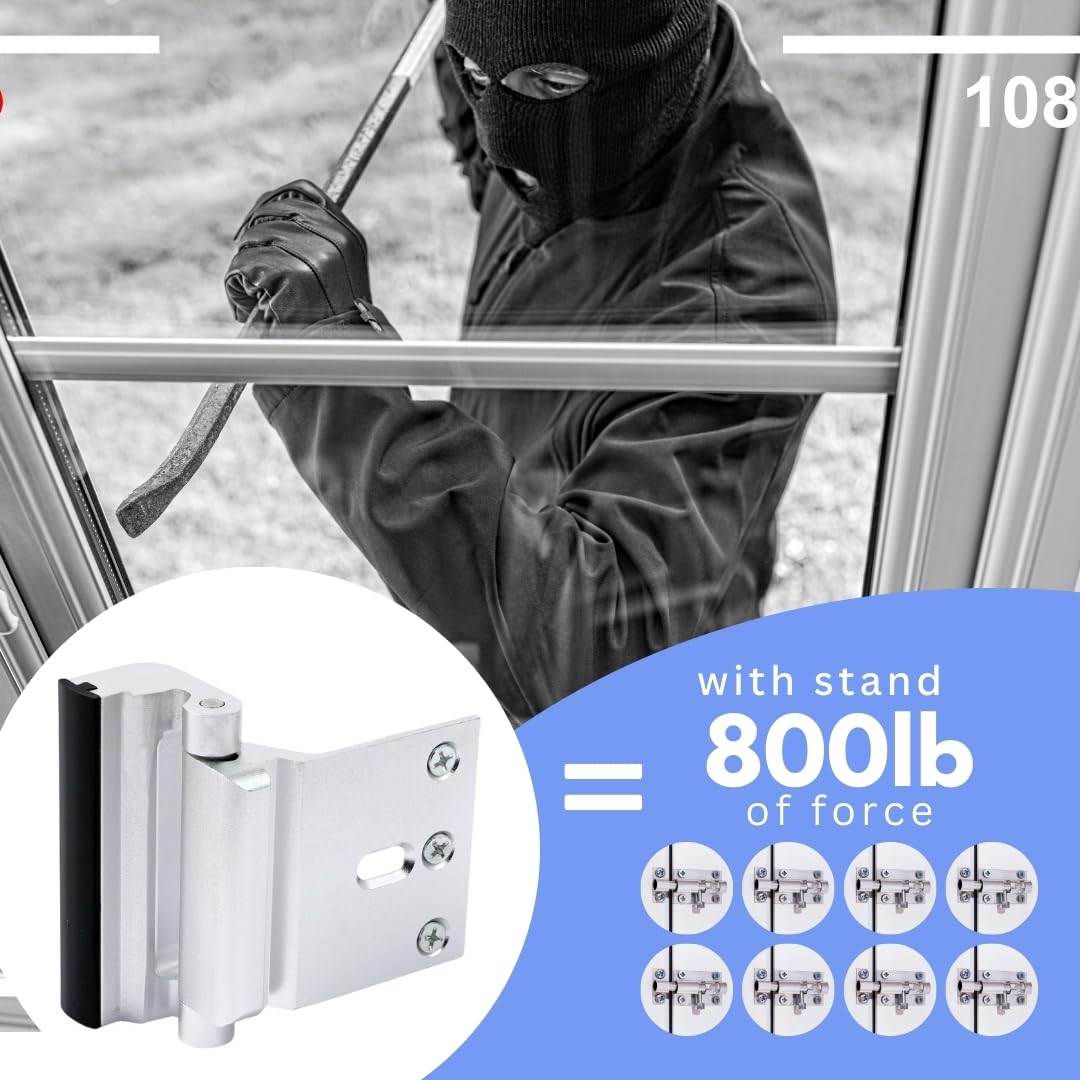 A-Four - Cerradura de refuerzo de puerta de seguridad para el hogar, 3 unidades, aleación de aluminio duradera, soporta 800 libras de fuerza, cerraduras de seguridad para puertas familiares y niños