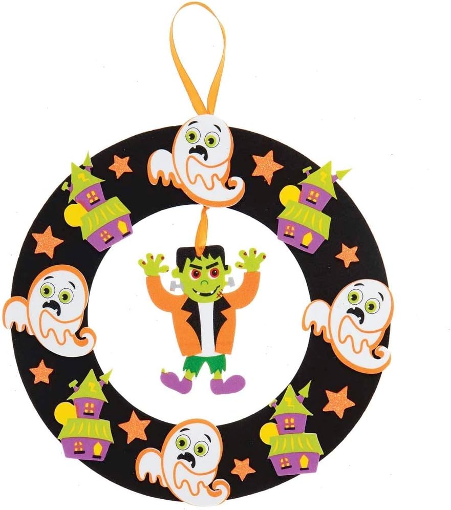 Baker Ross AX256 Halloween Wreath Kits - Pack of 3, Kids Wreath Ring to Design and Decorate, Great for Halloween Decorations, Ornaments, Door Plaques and Party Activities