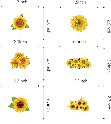 Miniatura 2 de 48 piezas de adornos de girasol para cupcakes de girasol, suministros de decoración de fiesta de cumpleaños