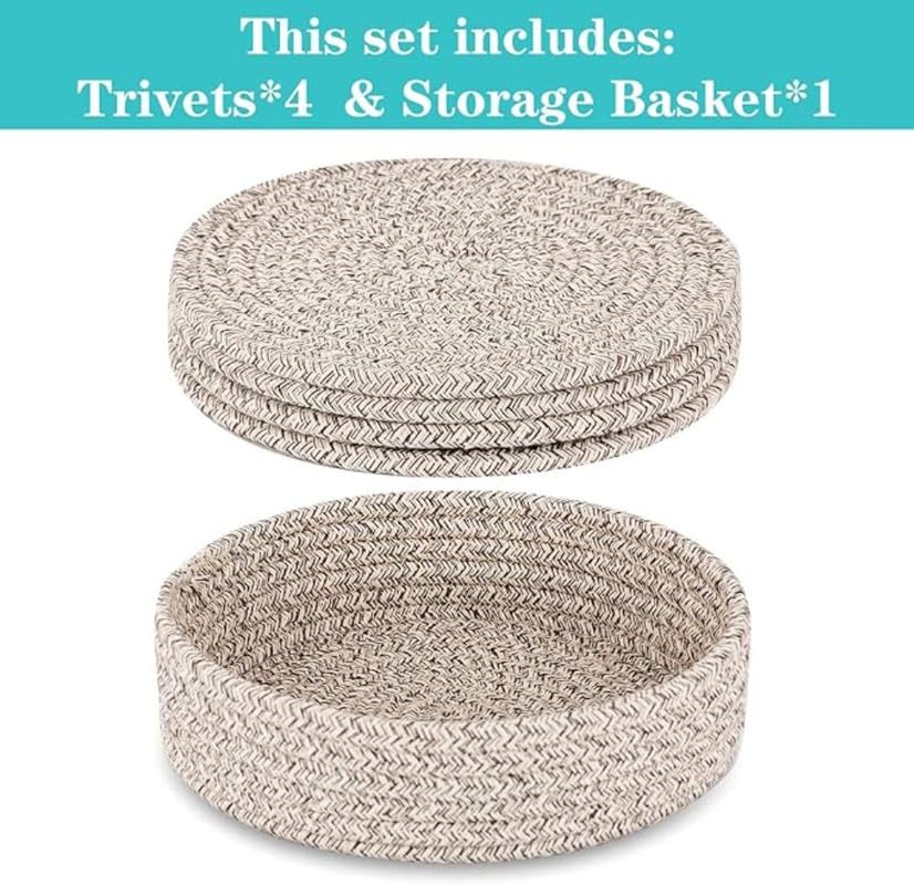 Image of Mansa for Hot Dishes, Pots and Pans, Hot Pads with Storage Basket, Pot Holders for Kitchen, Heat Resistant Mat Protect Counter Home Essentials, Farmhouse Decor (Pack of 4 with Cover) Mix Brown