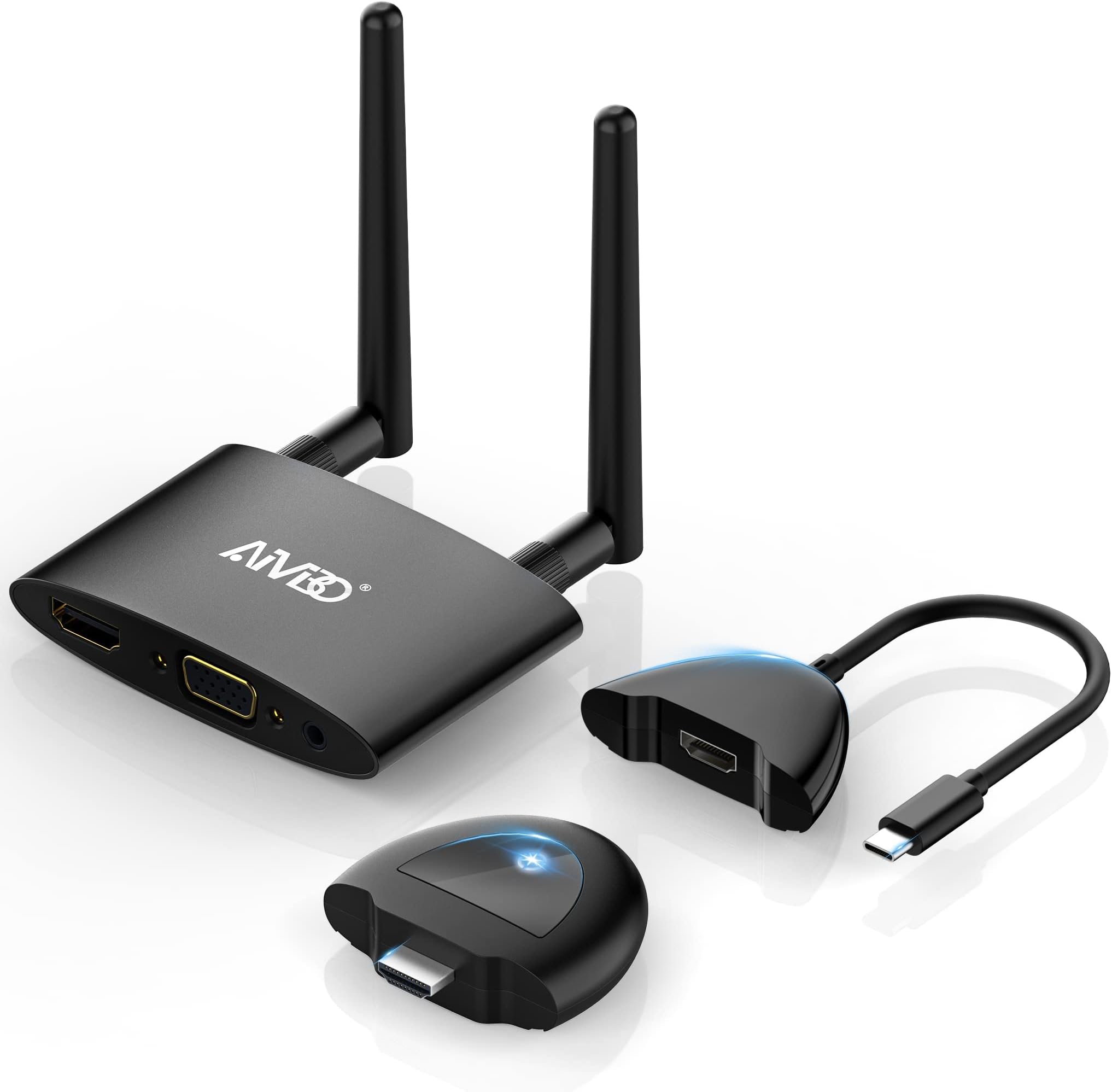 TIMBOOTECH Wireless HDMI Transmitter and Receiver 4K, USB C to Wireless HDMI, Plug & Play, VGA & HD Dual Screens, Casting 5.8G Video for Laptop, Cable Box, Phone to Monitor/Projector/HDTV, 165FT