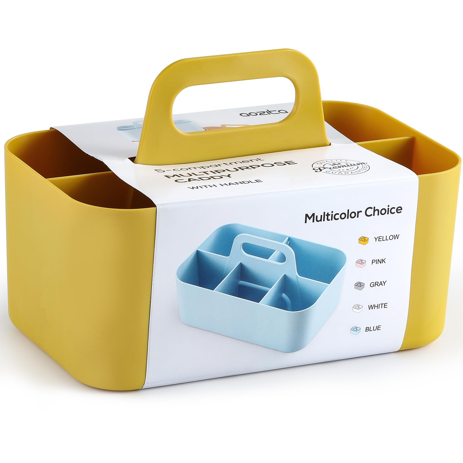 Multiuse Caddy Organizer with Handle - Stackable Plastic Bin Basket - Divided Storage Tote Holder for Art Craft Supplies, Makeup, Bathroom, Shower, Cleaning, Kitchen, Office, Dorm, Desktop - Yellow