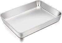 Vista 1 de TeamFar Sartén para lasaña, 12.3 x 9.75 x 2 pulgadas, rectangular de acero inoxidable para asar, hornear, saludable y resistente, superficie plateado