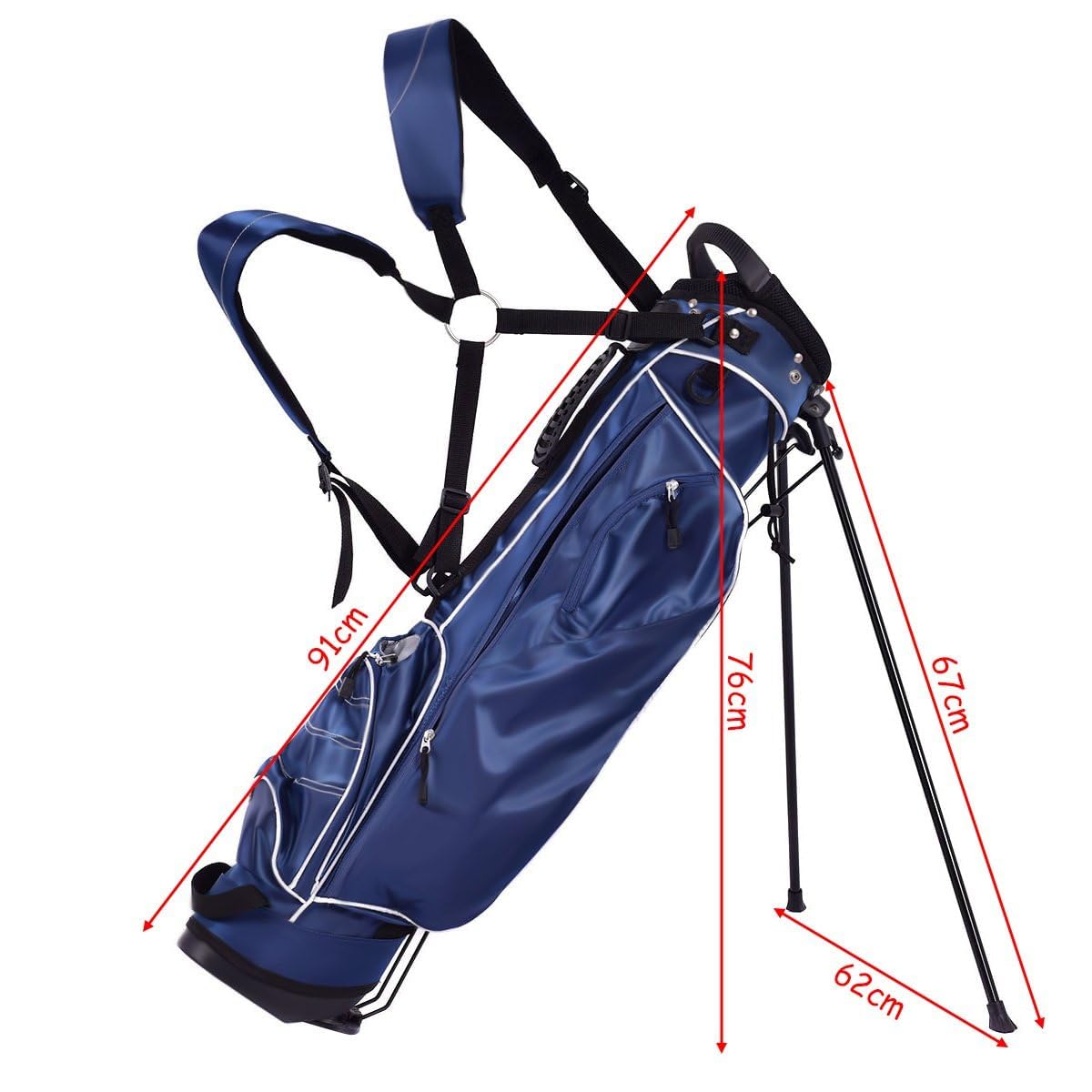 FANTASK Golfbag, leichte Golftasche mit Kopfteil & Tragegurt, tragbare Golf Stand Bag mit Standfüßen, Regenhaube & 4-facher Unterteilung, Pencil Bag für Damen & Herren, blau