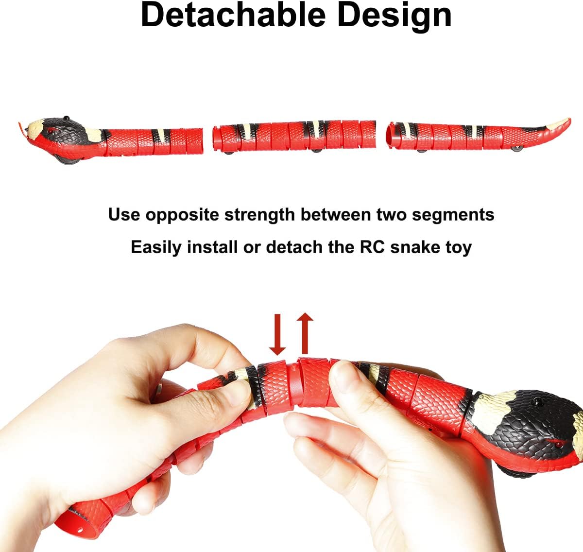 Induction Rechargeable Realistic Snake Toy, Auto Sense Obstacle Electric Snake for Pets and Kids, Prank Prop for Halloween, Christmas, Birthday (Red) image 3