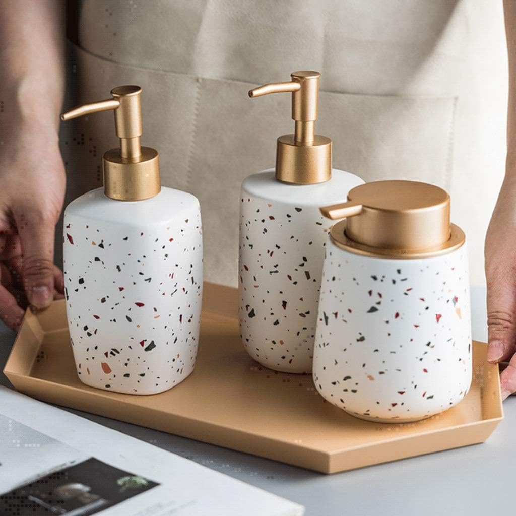 Soap Dispenser Decoration Manual Soap Dispenser Ceramic Pump Bottle Terrazzo Pattern Lotion Dispenser Liquid Soap Pump for Kitchen Bathroom (White) (Color: Soap Dispenser C) (White), Soap Dispenser (