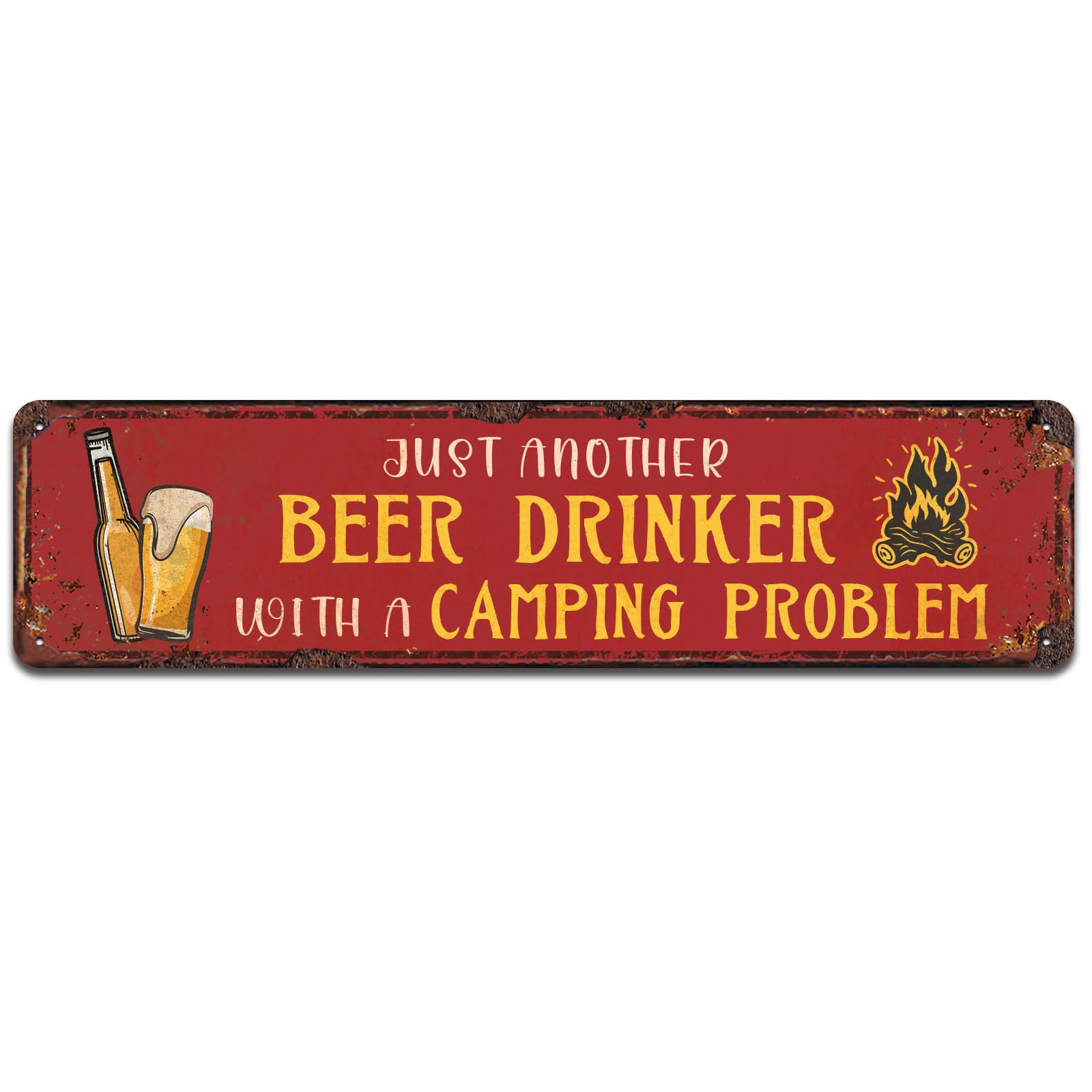 Camping Decor,Just Another Beer Drinker with a Camping Problem Wall Decor,Decorative Metal Tin Sign,Funny Signs 4x16 Inch
