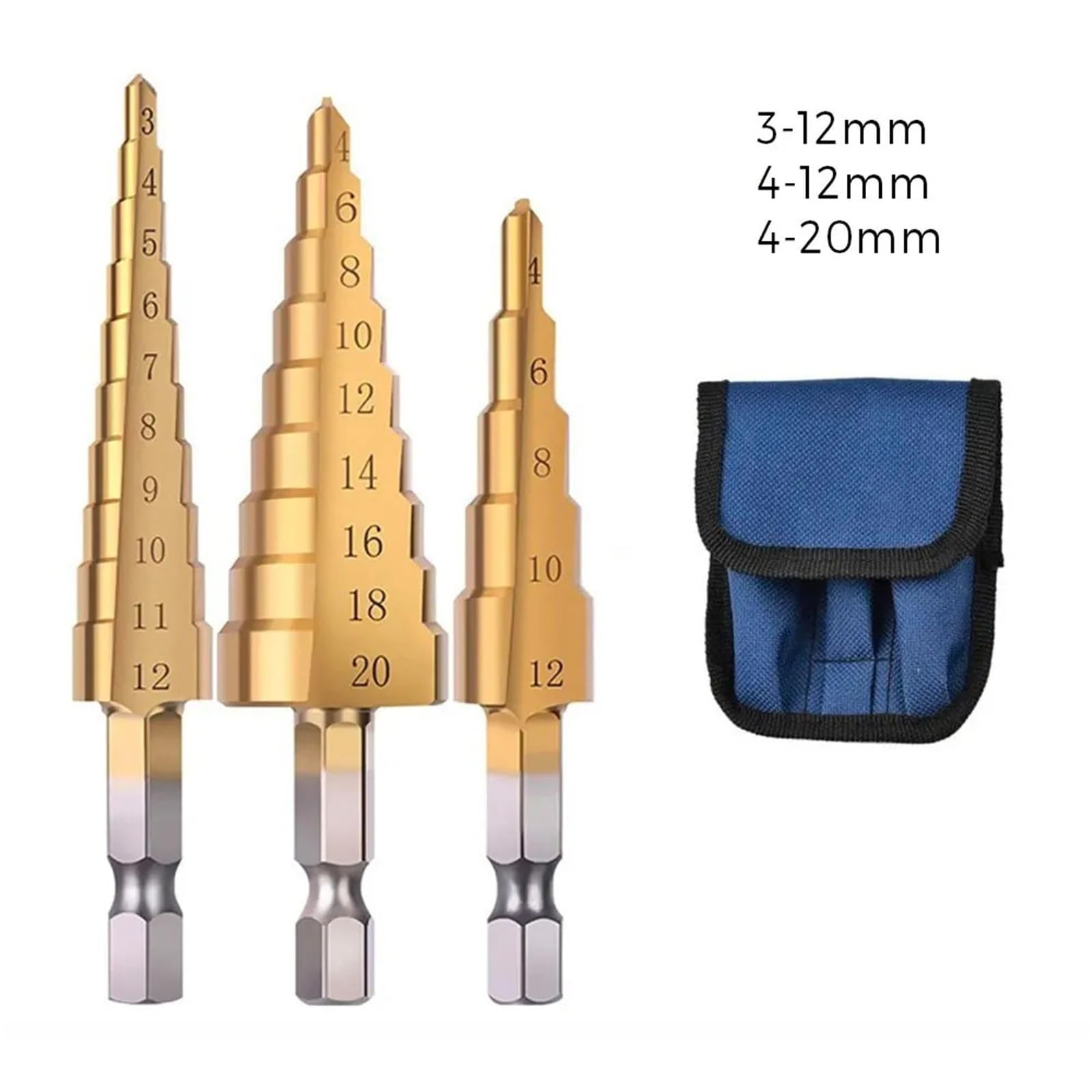 Step Drill Bit Hex Straight Groove Bit Cobalt Coated Milling Cutter Metal Core Hole Openr 3Pcs(1141)
