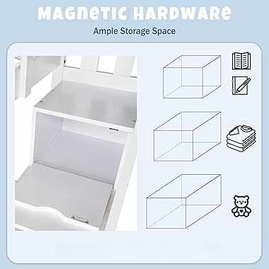 Jtyca Bunk Bed for Kids, Single Cabin Bed with Storage, Twin Sleeper Double Bunk Beds with Window for Children, Solid Pine Wo