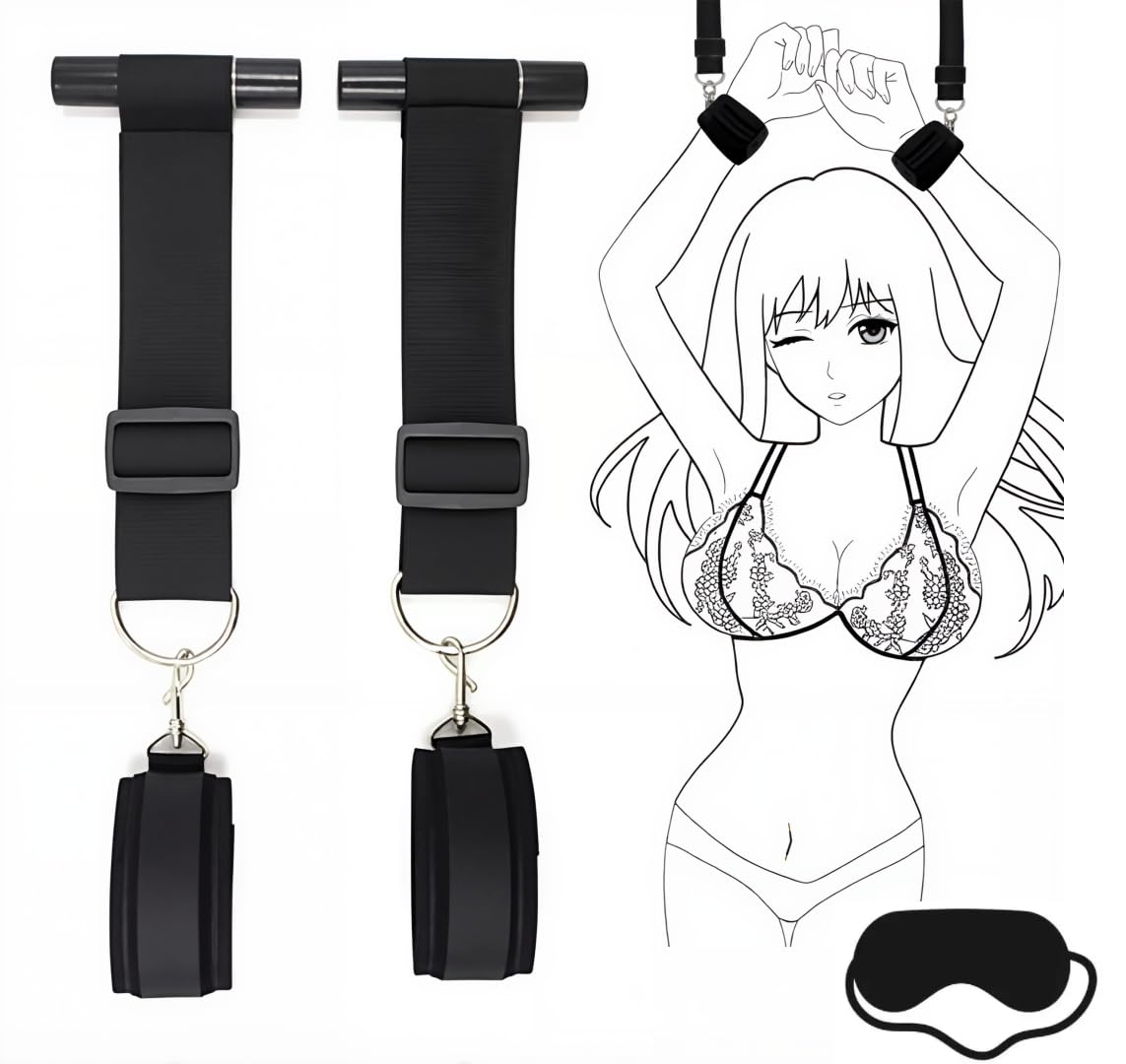 SMグッズ ドア拘束具 手枷 吊り下げ式 アダルトグッズ 女性 両手拘束 調節可能 アイマスク付き