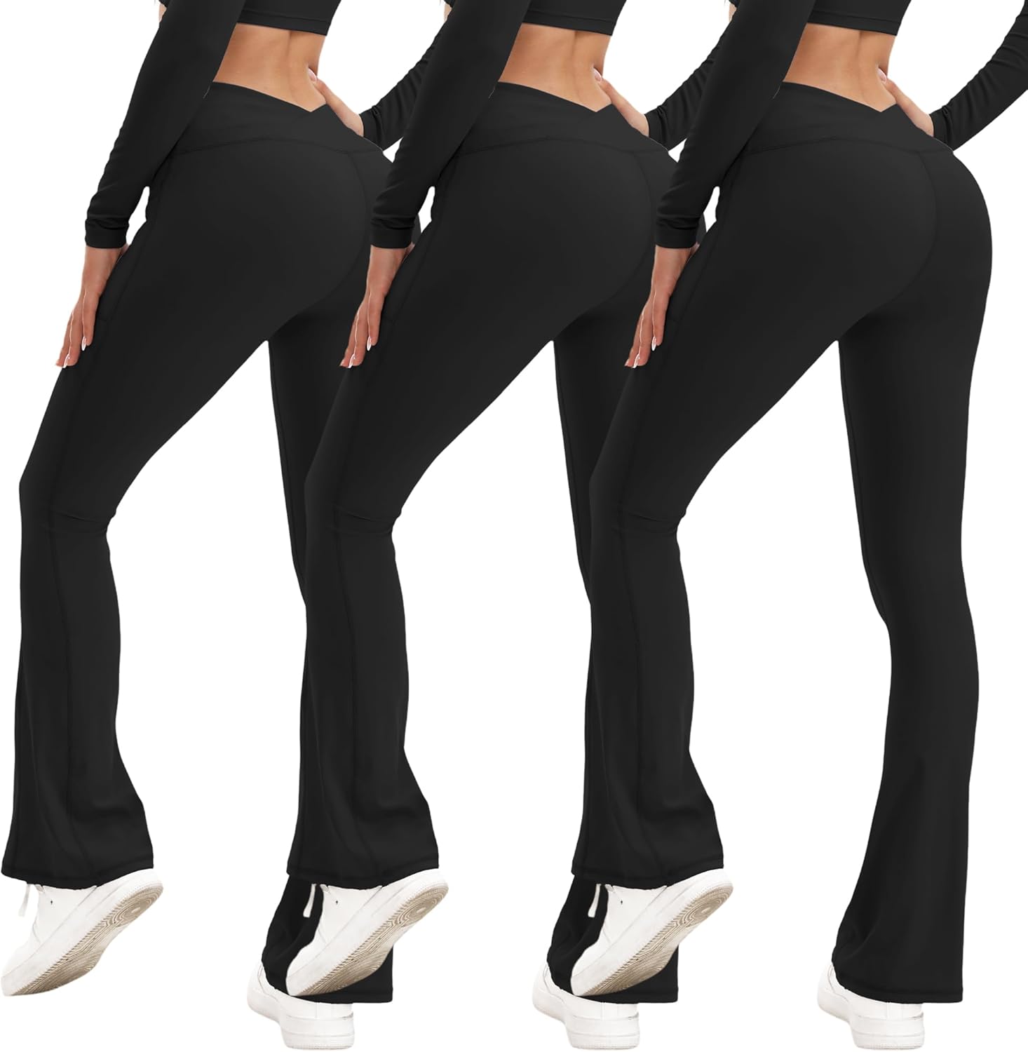 Flare Leggings for Women with Pockets Crossover High Waisted No Front Seam High Waisted Tummy Control Bootcut Yoga Pants
