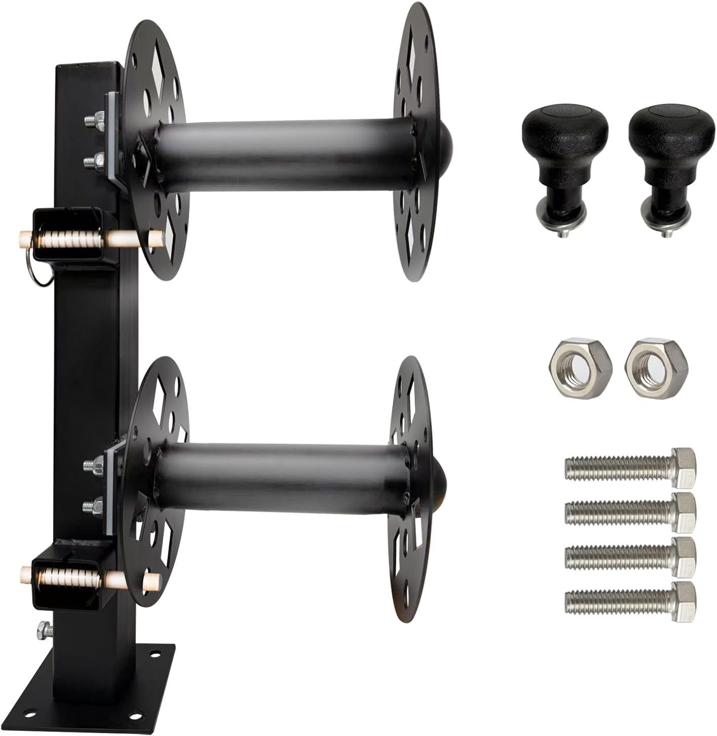 Heavy Duty Double Welding Cable Reel, Welding Reels for Leads, Black Double Side Swivel Base 10" Reel, Suitable for use with 150 ft of 1/0 Cable and 125 ft of 2/0 Cable, 6-Yr Service.