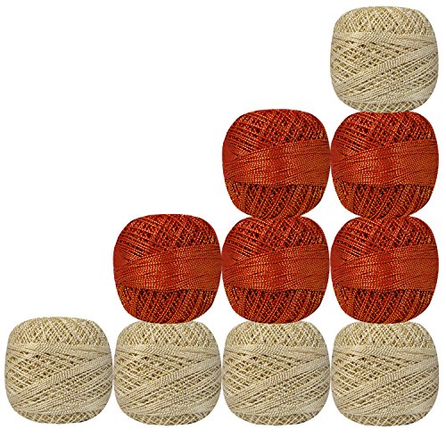 Lot of 10 Pcs Red and Off-White with Metallic Gold Yarn Tatting Thread Double Color Cotton Crochet Lacey Craft Doilies Size 20