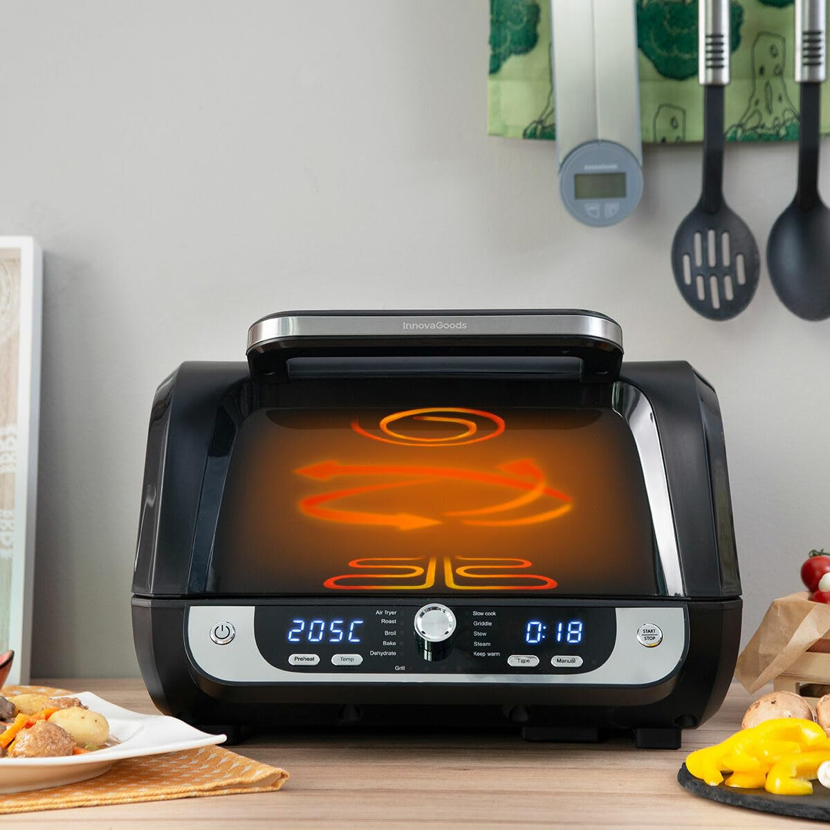 InnovaGoods - Friggitrice ad Aria 12-in-1 Fryinn 6000, Cucina Sana e Veloce 6L 3400W, 12 Programmi con Display Digitale, Accessori Lavabili, Nero, Acciaio inossidabile
