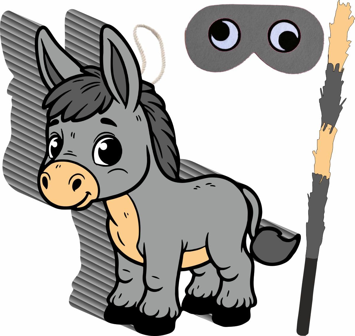 Piñata cumpleaños infantil hecha a mano (Burro) (Grande 55x50x10 Centímetros)