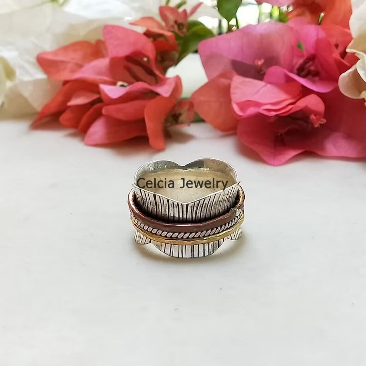 Anillo giratorio de plata de ley 925 con diseño exclusivo, clásico y elegante, ideal como regalo para el Día de la Madre (talla 7 de EE. UU.)
