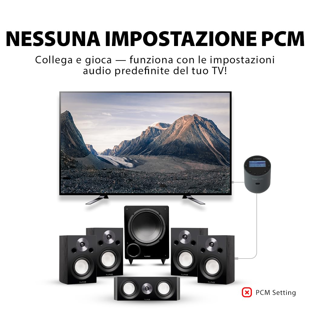 Avantree Orbit Pro - Trasmettitore e Ricevitore Audio Bluetooth TV, Adattatore 5.1 Surround PassThrough, Telecomando per Volume, Nessun Ritardo Labiale, Schermo LCD Lungo Raggio Classe 1
