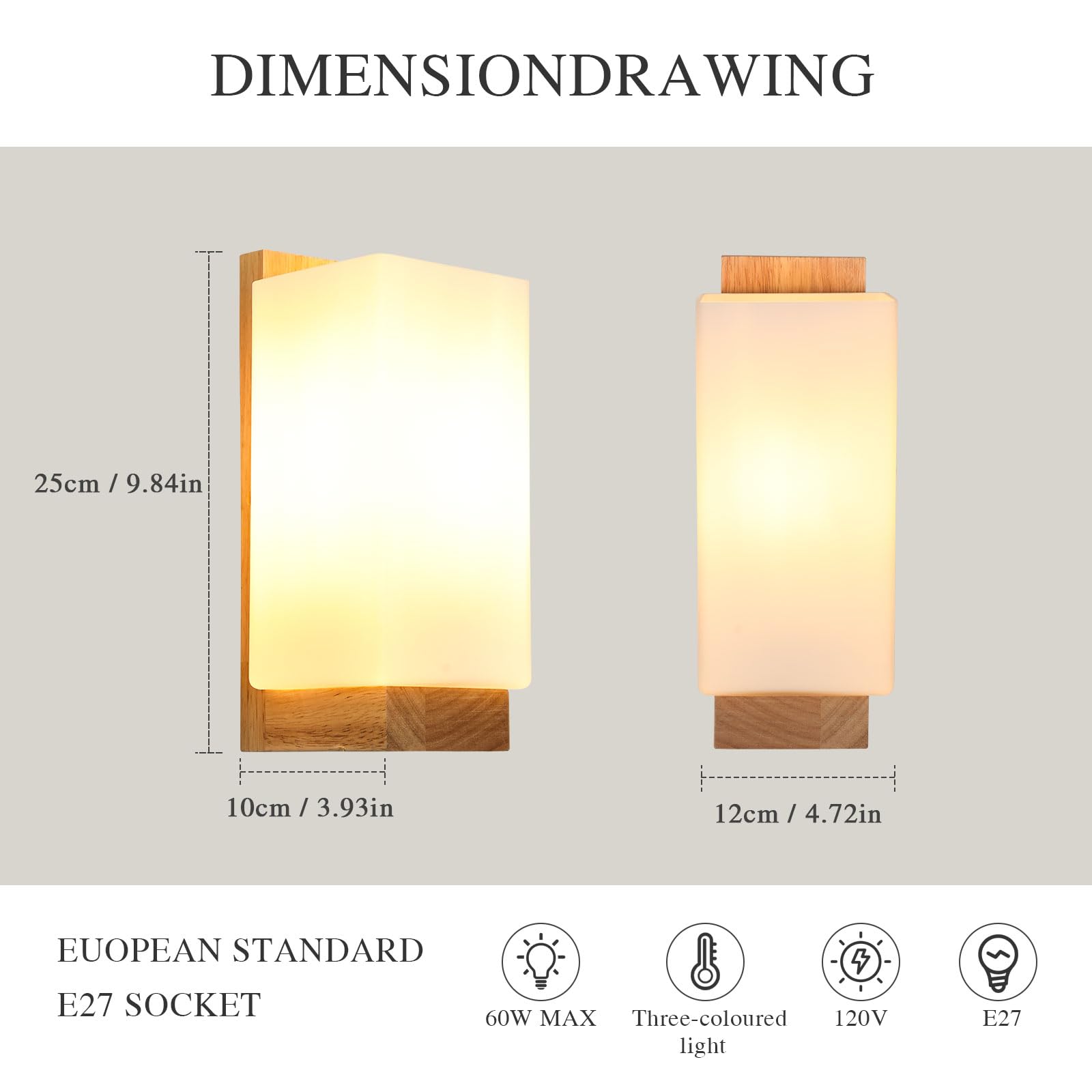 Toolight Applique da Parete Interno Vintage, 12W Lampada LED Parete Legno, Dimmerabile Applique Camera da Letto Moderna Temperature 3 Colori per Dormitorio Soggiorno Corridoio con E27 Lampadina