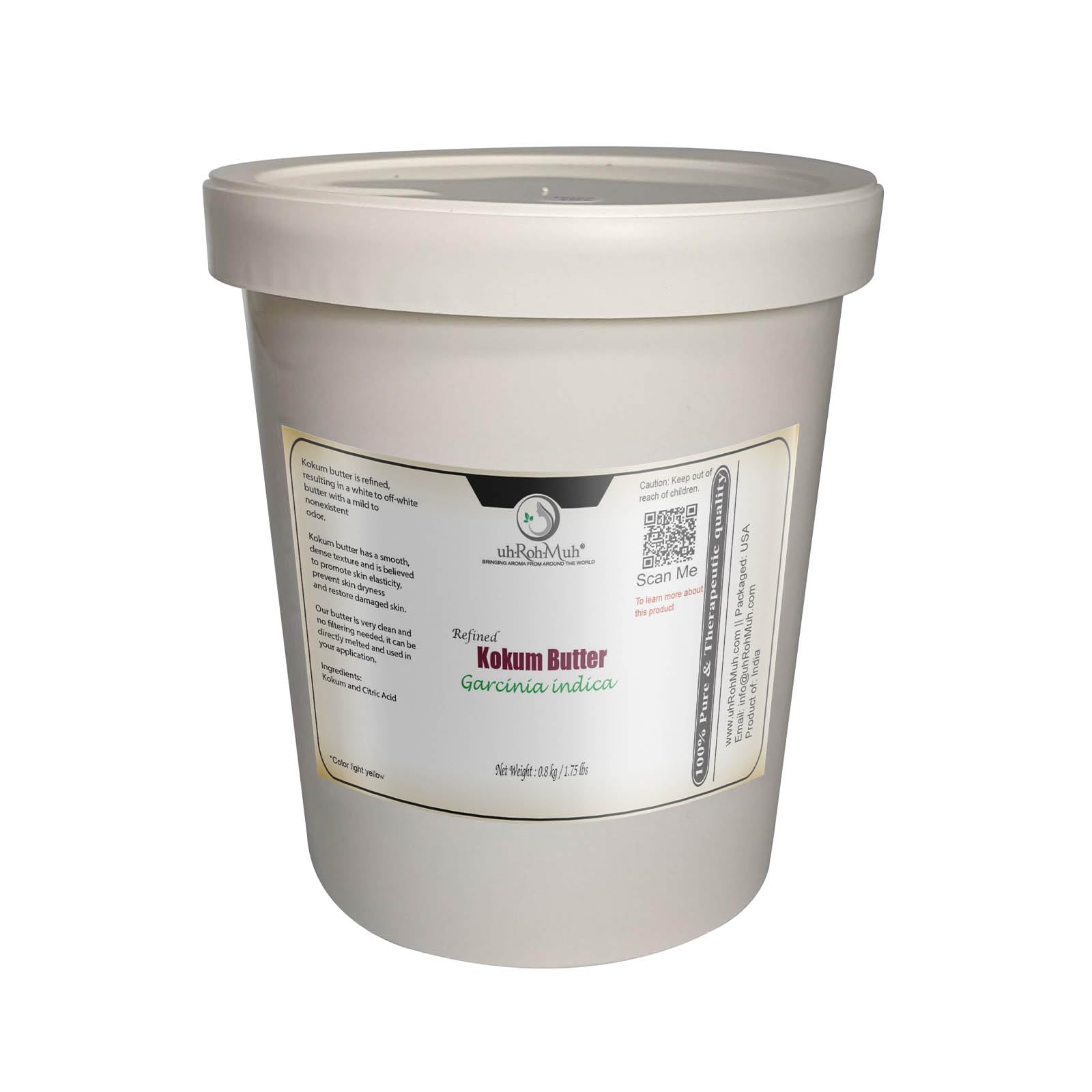 Kokum Butter Garcinia Indica Refined Hard Moisturizing Butter for Skin Hair Lip Balms Soaps Creams Lotions Makeup DIY Body Care Vegan Natural Cocoa Butter Alternative Netherlands Net:0.8kg/1.75lb