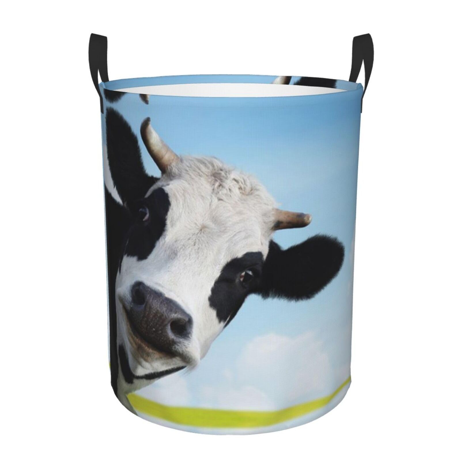 Cow Patterns Print Round Single-Layer Dirty Laundry Basket â€“ Full-Width Printed Design, Waterproof Oxford Cloth Material, Suitable For Various Rooms