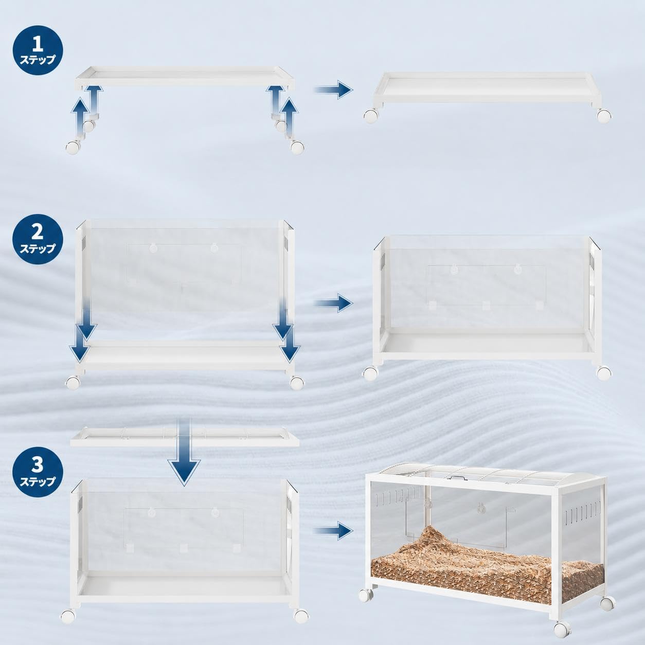 Hamsterkäfig mit Rollen groß, Kleintierkäfig Metall Weiß 96x47x50cm | Schneller und einfacher Aufbau, transparente Paneele für volle Übersicht, geeignet für Hamster Meerschweinchen Rennmäuse, vie