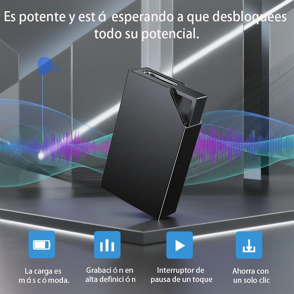 Grabadora de Voz Espía 64GB Mini Micrófono Espía | Recargable USB, Activación por Voz, Grabadora de Voz, Para Cursos y Reuniones, Oculta (3*2 0.6)