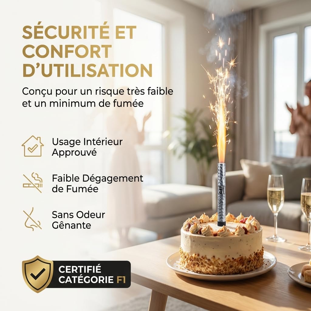 LPF LE PETIT FOURNISSEUR – Lot 200 Fontaines Scintillantes 60 Secondes Réelles – Flamme Dorée 30cm – Sans Odeur – Catégorie F1 Normes Européennes – Pour Gâteau, Bouteille, Soirées & Événements Festifs
