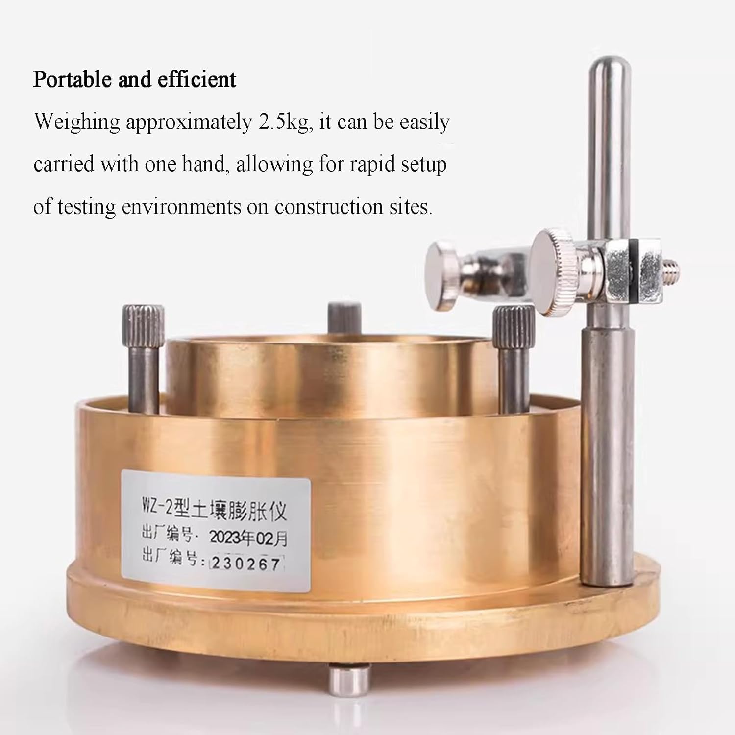 Probador de tasa de hinchazón del suelo con taza de medición de latón, aparato de prueba de expansión de suelo desmontable para aplicaciones de laboratorio y análisis geotécnico del suelo, herramienta