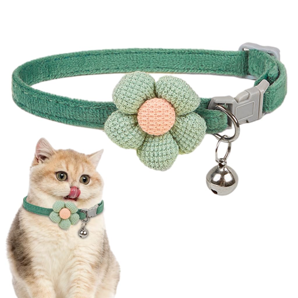 Qpets® Cat Collar Pet Collar Cute Flower Cat with Bell,Lovely Quick Release Adjustable Soft Plush Gift,Green-image-40