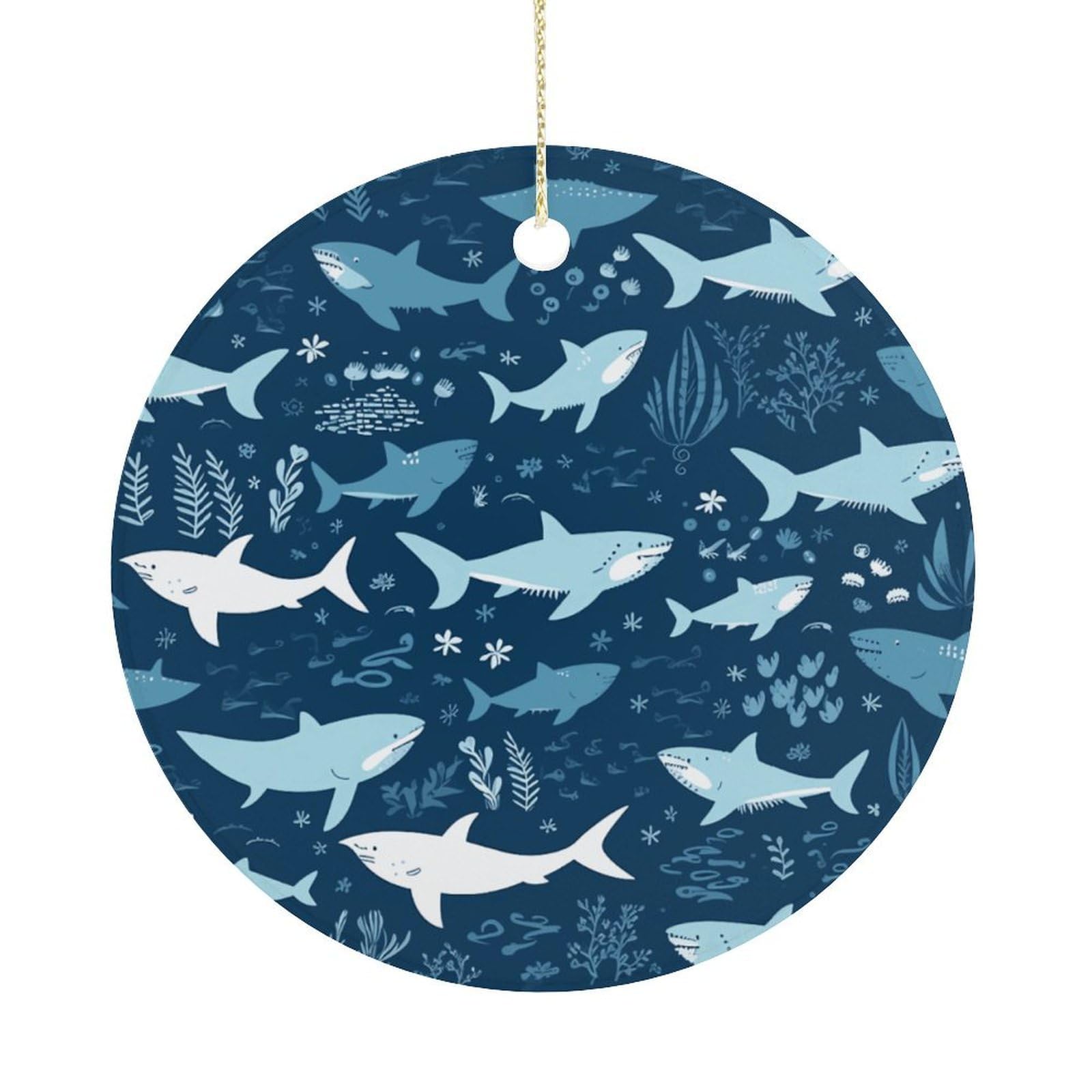 Sharks Christmas Ornament,Round Ceramic Ornaments Personalized Christmas Tree Ornament for Holiday Porcelain Keepsake Gifts Ideas Home Decor