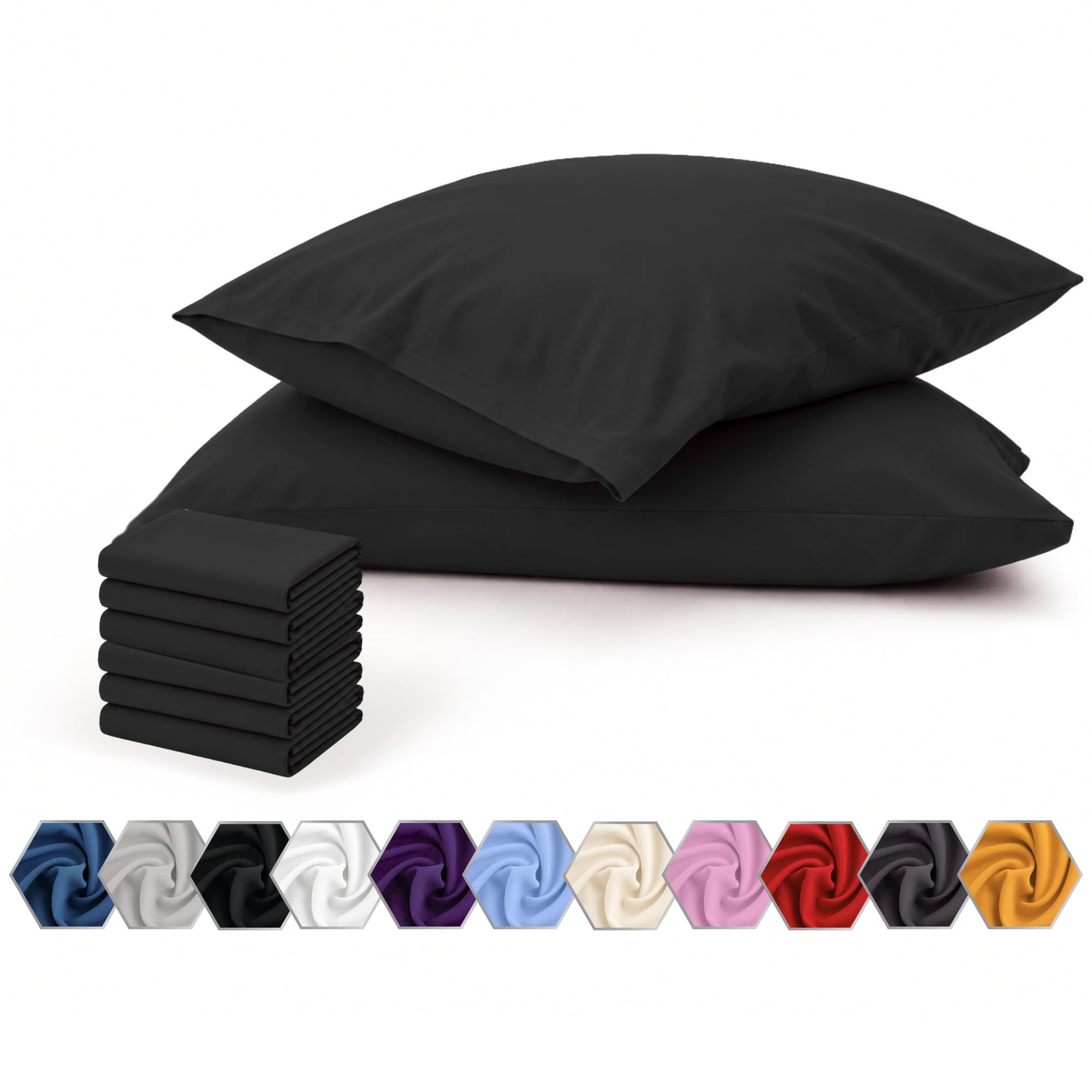 Pillow Cases 6 Pack Black – 100% Brushed Microfiber Pillowcases