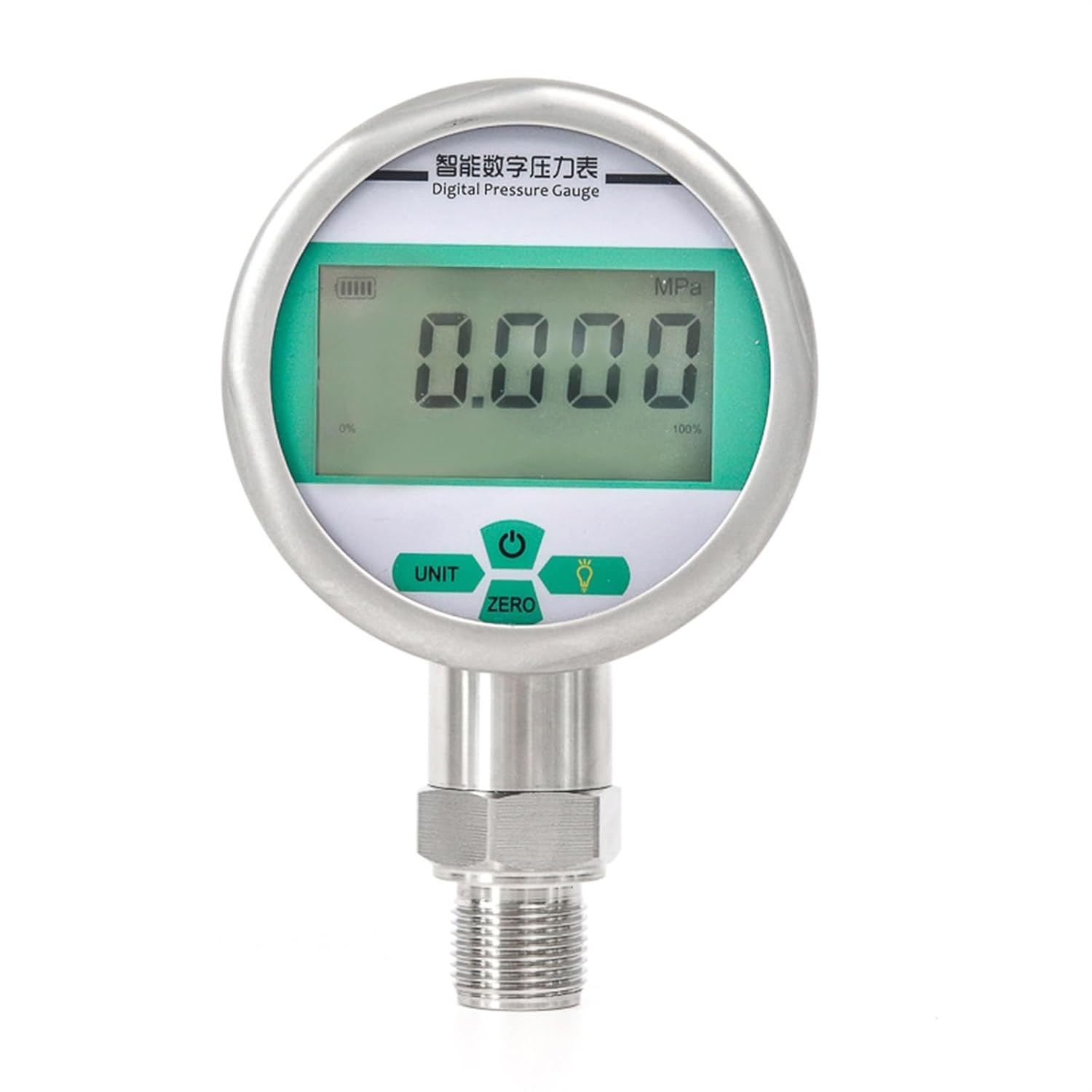 1PCS Battery Powered Stainless Steel Intelligent Digital Display Pressure Gauge High-Precision Water Air Vacuum Pressure Meter(0.5FS-80mm,0-60Mpa)
