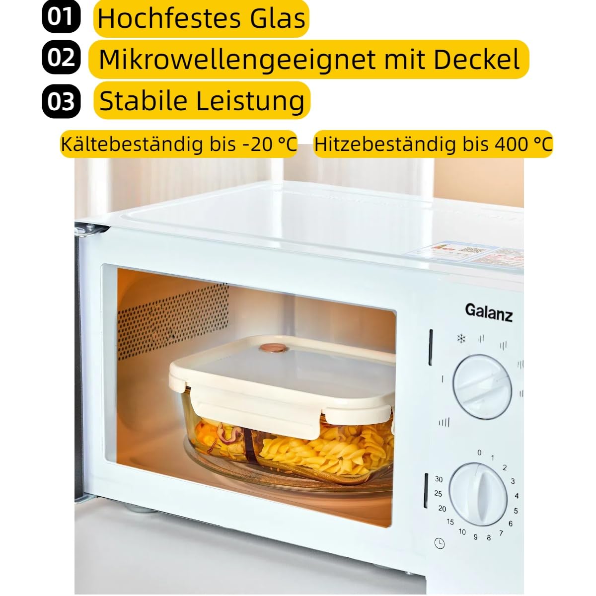 Boîte à goûter en verre compatible micro-ondes avec 3/2/0 compartiments et sac isotherme | Fermeture sur 4 côtés | Verre borosilicate + boîtier en polypropylène | Pour professionnels (grand