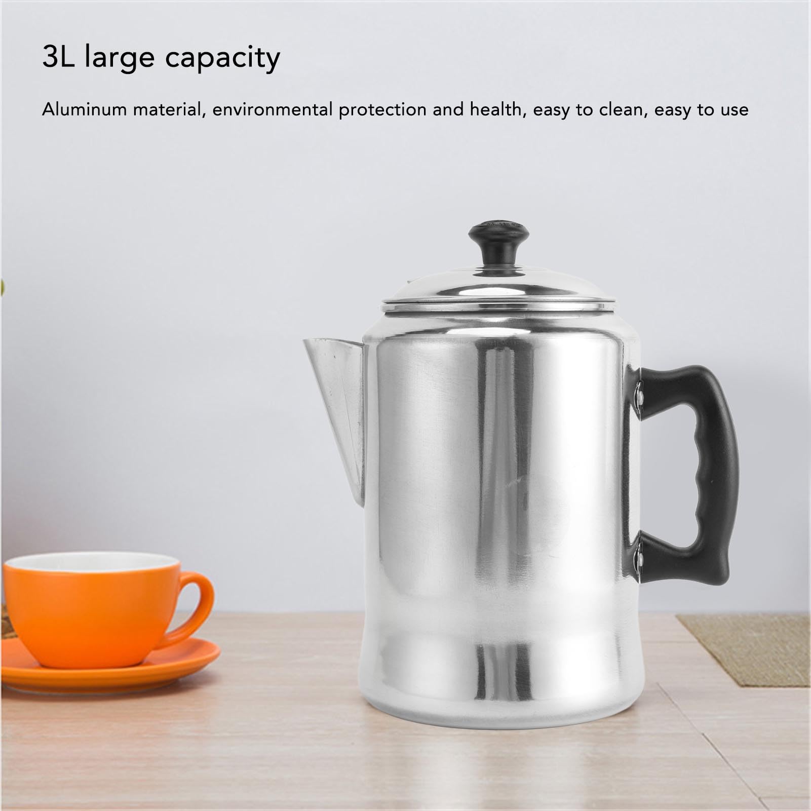 HERCHR Aluminium Alloy Teapot, Stove Top Coffee Percolator with Lid Non Drip Spout Compact Coffee Maker Pot 3L Milk Tea Pot for Home Outdoor