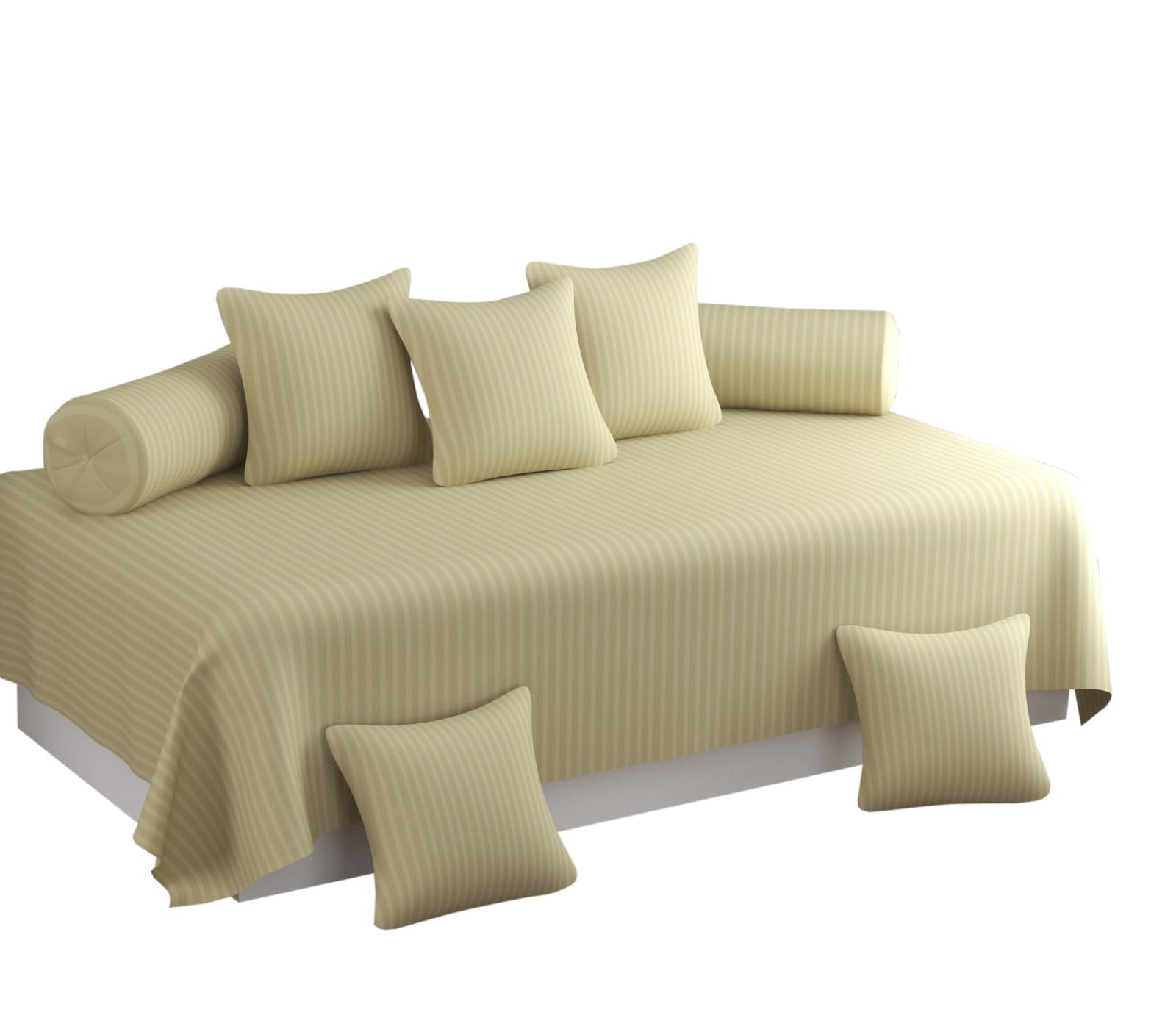 AASHIYANA SAJONA Cotton Solid & Striped 8 Pieces Diwan Set with 1 Single bedsheet, 5 Cushions Covers and 2 Bolster Covers Peach Colour