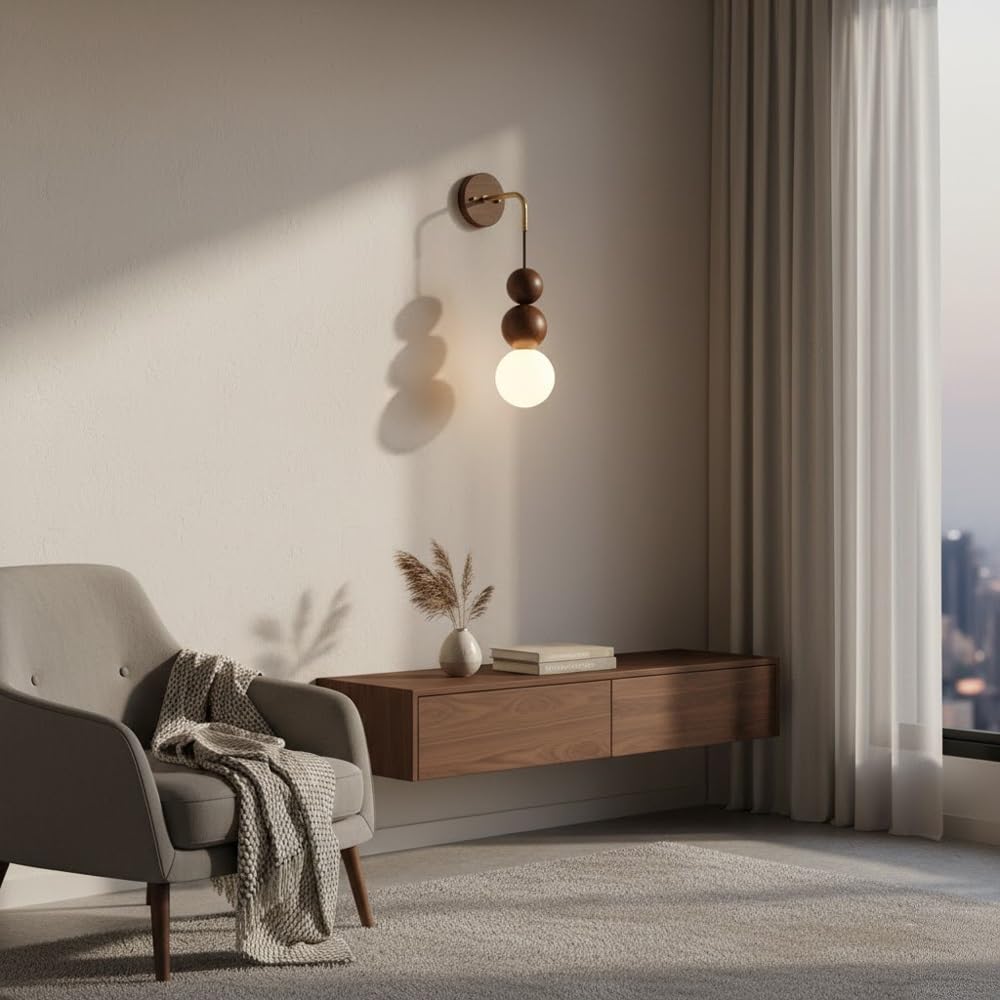 Lampada Da Parete Nordica Moderna, Regolabile, In Legno Massello E Ottone