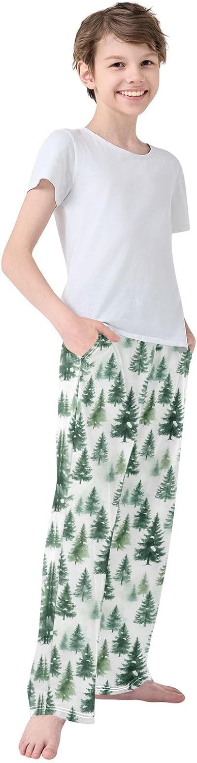 Pfrewn Christmas Winter Pajama Pants Merry Christmas Soft PJs Long Sleep Lounge Bottoms 6-14 Years