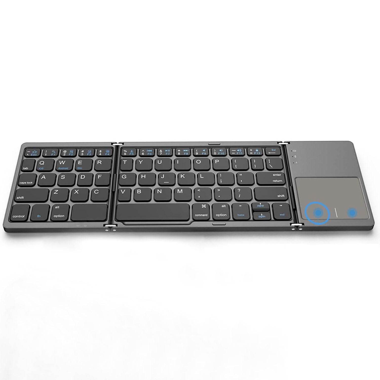 Teclado Bluetooth portátil ultrafino de 3 pliegues con panel táctil de alta sensibilidad (diseño de tamaño completo, teclado de viaje inalámbrico recargable para portátiles, tabletas y