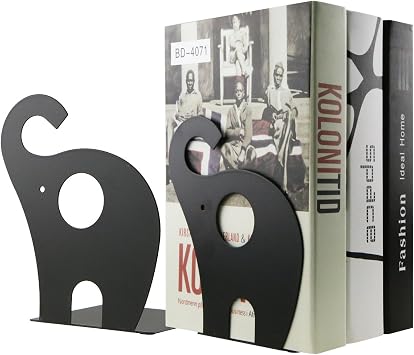 Cartoon Elephant Pattern Book Organizer Cute Metal Bookends for Kids School Library Desk Study Home Office Decoration Gift Black