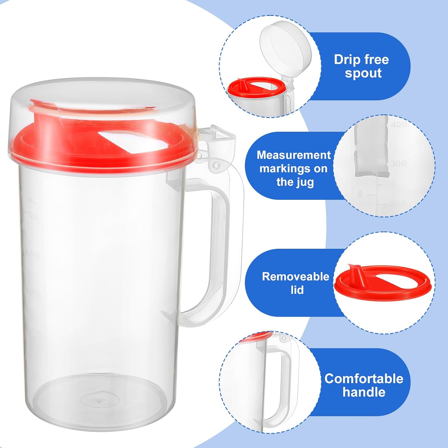 Newtay 12 Pack Kids Pouring Pitchers 16 oz Mini Plastic Pitchers with Lid and Handle Toddler Easy to Pour Bottle for Montessori Practical Life Early Learning Preschool Classroom Nursery (Colorful)