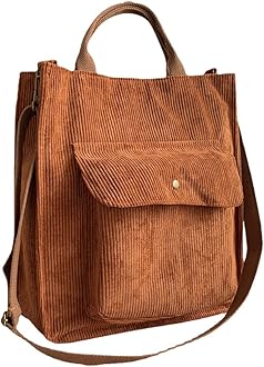 Youlity Women Corduroy Tote Bag with Zipper Canvas Shoulder Bag Corduroy Crossbody Bag with Pocket Casual Handbags Large Capacity Hobo Bag for Daily Use Shopping School Bags