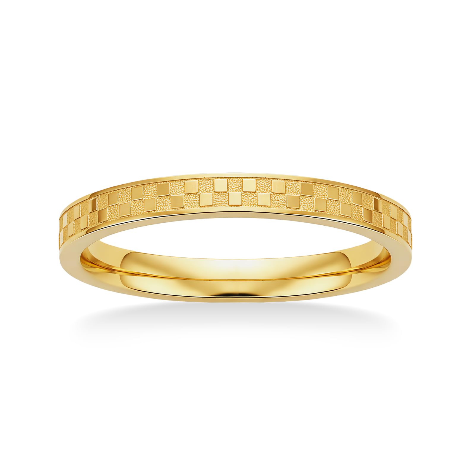 munone 2mm Checkered Ring 14K Gold Plated Titanium Checkerboard Textured Stacking Ring for Women Men, Love Is A Worthy Match