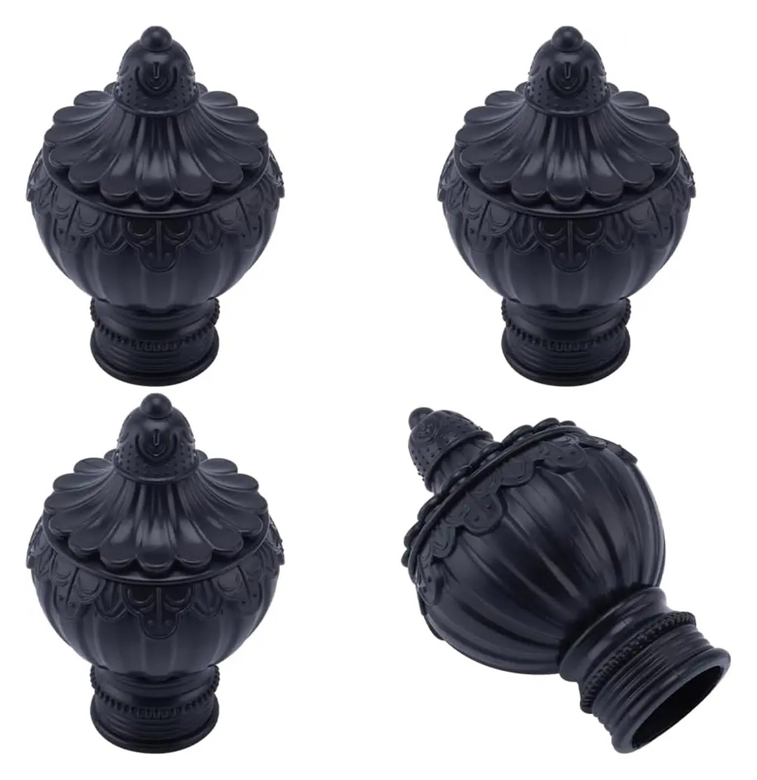 BDFJEDS Curtain Pole Finials 4PCS Curtain Rod Covers Ends Black Plastic Finials Caps Round Pole 28mm Inner Diameter Heads For Home